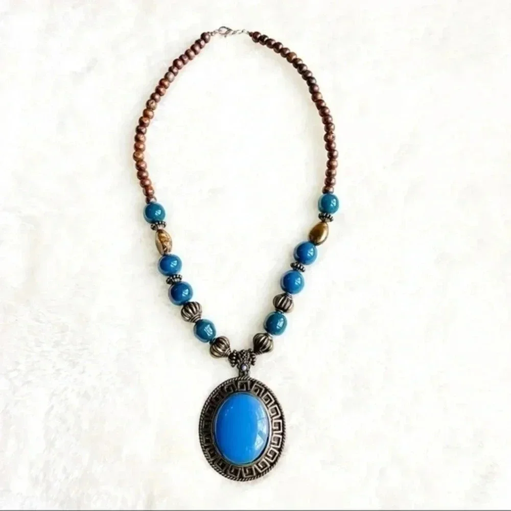 Fashion Statement Necklace Bold Deep Blue Ocean Pendant